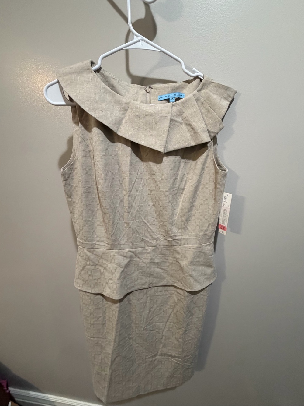 ANTONIO MELANI Beige Textured Sleeveless Sheath with Peplum